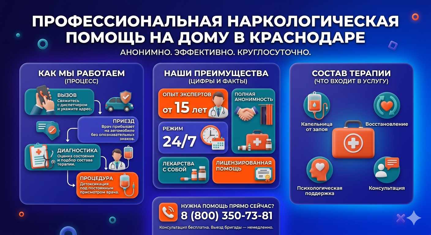 Инфографика о принципах лечения алкоголизма на дому в Ашукино: этапы вызова нарколога, преимущества анонимной детоксикации и состав медицинской помощи.